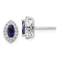 14k White Gold Lab Grown Diamond and Created Blue Sapphire Post Earrings Measures 9.3mm Long Jewelry for Women