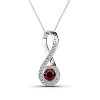 Round Red Garnet & Natural Diamond 3/4 ctw Women Vertical Infinity Pendant Necklace. Included 16 Inches 14K Gold Chain