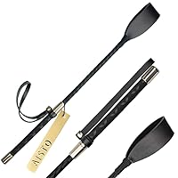 18 inch Riding Crop for Horses, Horse Whip with Double Slapper, Leather Equestrian Jump Bat, Black,Purple