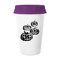 Four Black Halloween Pumpkins Coffee Mug Glass Pottery Ceramic Cup Lid Gift