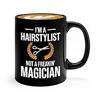 Barber Coffee Mug 11oz Black - Hairstylist freakin' magican - Hair Cutting Men Comb Salon Scissors Conditioner Blonde Hair Styling