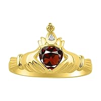 Rings for Women 14K Gold Plated Silver Claddah Love, Loyalty & Friendship Ring Heart 6MM Gemstone & Diamond Claddagh Rings Birthstone Jewelry for Women Sterling Silver Rings Size 5-13