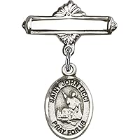 Baby Badge with St. John Licci Charm and Polished Badge Pin | Sterling Silver Baby Badge with St. John Licci Charm and Polished Badge Pin - Made In USA