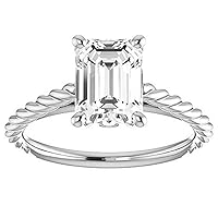 TCW 2.25 Emerald Cut D Color VVS1 Clarity Moissanite Diamond Solitaire Rope Engagement Ring for women In 925 Sterling Silver and Solid Gold