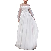 Women's Wedding Dresses for Bride 2020 Lace Appliques Long Sleeves Bridal Gowns