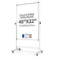 Rolling Whiteboard, Double Sided Magnetic Dry Erase Board Height Adjustable Whiteboard with Stand for Home Office Classroom (48