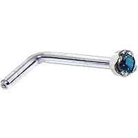 Body Candy Solid 18k White Gold 1.5mm (0.015 cttw) Genuine Blue Diamond L Shaped Nose Stud Ring 18 Gauge 1/4