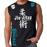 Jiu Jitsu MMA UFC Fight Gear Training Gym Adult Sleeveless Muscle Shirt Tank Top (as1, Alpha, s, 3X_l, Regular, Regular, Black/Blue White Logos, 2XL)