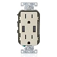 Leviton T5632-T Type-A USB In-Wall Charger with 15A Tamper-Resistant Outlet, USB Charger for Smartphones, Light Almond