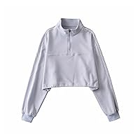 Women's Sports Half-Zipper Vertical Collar Sweater 1/2 Zip Long-Sleeve Pullover Loose Quarter Zip Pullover Tops