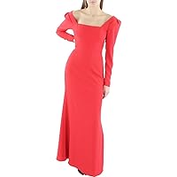 BCBGMAXAZRIA Women's Long Sleeve Square Neck Evening Gown with Open Back Keyhole