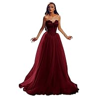 Strapless Prom Dress for Women Tulle Formal Dresses Sweetheart A Line Evening Party Gowns
