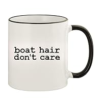 Boat Hair Don't Care - 11oz Colored Rim and Handle Coffee Mug, Black