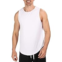 Ribbed Tank Tops for Men Cotton Stretch Sleeveless Longline Summer Beach T Shirts Drop Arm Gym Workout Muscle Tanks