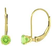 10k Gold Gemstone Leverback Earrings 4mm Round 0.50 ct, 9/16 inch