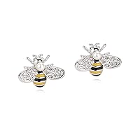 Reffeer Solid 925 Sterling Silver Cute Bee Earrings Stud for Women Teen Girls Small Freshwater Pearl Bee Earrings