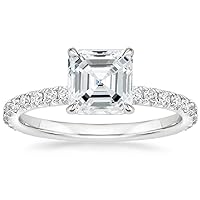 10K Solid White Gold Handmade Engagement Ring 2.0 CT Asscher Cut Moissanite Diamond Solitaire Wedding/Bridal Ring Set for Women/Her Proposes Rings
