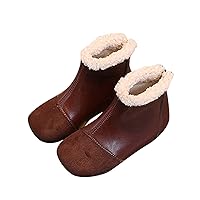 Girl Heels Children Boots Boys And Girls Ankle Boots Flat Bottom Flat Heel Round Toe Solid Baby Mid Calf Boots for Girls