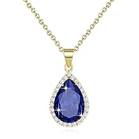 Diamond Teardrop Pendant Necklaces for Women Crystals Birthstone Costume Jewelry Gifts for Women，Gold Plated 17.92 + 1.97 inch Chain