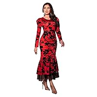 Dresses for Women - Floral Print Gigot Sleeve Mermaid Hem Dress (Color : Red, Size : Large)