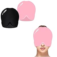ComfiTECH Headache Relief Hat for Migraine Cap for Tension Puffy Eyes Migraine Relief Cap for Sinus Headache and Stress Relief Cold Compress (Black & Pink)