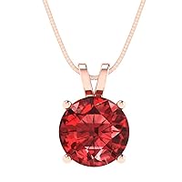Clara Pucci 3.0 ct Round Cut Genuine Natural Red Garnet Solitaire Pendant Necklace With 16