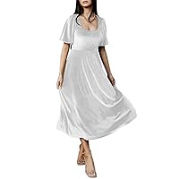 Maxianever Plus Size Velvet Cocktail Dresses Women's Wrap Formal Tea Length Wedding Guest Gown Short Puffy Sleeves White US22W