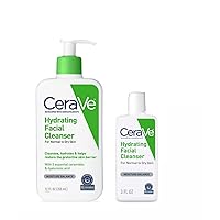 CeraVe Hydrating Facial Cleanser | Moisturizing Non-Foaming Face Wash with Hyaluronic Acid, Ceramides and Glycerin | Fragrance Free Paraben Free 12OZ BUNDLED with 3oz cleanser (2)