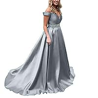 Off Shoulder Long Prom Evening Dresses A-Line Satin Formal Maxi Dress