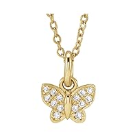 14k Yellow Gold Round Natural Diamond .95mm 0.06 Carat I1 H+ 15 Inch Polished .06 Youth Butterfly Angel Wings N Jewelry for Women