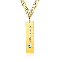 Custom4U Personalized Birthstone Bar Necklaces for Women, Custom Made Stainless Steel/Black/Gold Vertical Bar Pendants with 1-3 Names Engraved + Chain Solid,Unique Memorial Jewelry for Her Girls