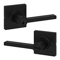 Kwikset Casey Entry Door Handle with Lock and Key, Secure Keyed Reversible Lever Exterior, For Front Entrance and Bedrooms, Matte Black , Pick Resistant Smartkey Rekey Security and Microban