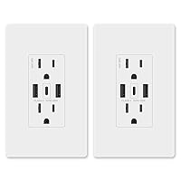 GaN 30W 6Amp 3-Port USB Wall Outlet, 15 Amp Tamper-Resistant Receptacle with 2 USB Type A & 1 Type C Port, USB Charger for iPhone/iPad/Samsung/LG/HTC, UL Listed - 2 Pack