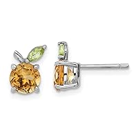 925 Sterling Silver Rhodium Plated Citrine and Peridot Orange Post Earrings Measures 9.1x6.1mm Wide Jewelry Gifts for Women