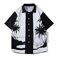 Men Summer Short Sleeve Holiday Beach Shirts Lapel Streetwear Youth Cross Shirt