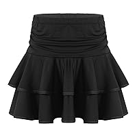CHICTRY Dance Skirt for Girls Kids High Waist Tiered Samba Latin Practice Skater Skort Mini Skirt with Inner Shorts
