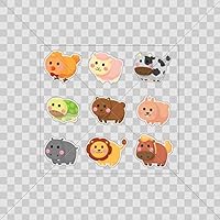 Sticker Set of 9 Stickers Animals Cartoon Kids Durable Boat 4 X 4 in.
