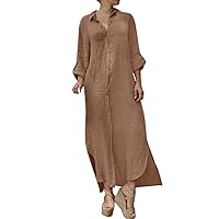 XJYIOEWT Floral Maxi Dresses for Women,Womens Casual Long Sleeve V Neck Slim Fit Button Up Dress Sexy Blend Long Dress E