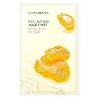 Moisturizing Soothing Face Mask Sheet - Nature Republic Real Nature Royal Jelly Extract Natural-Derived Cellulose Improve Wrinkles Fines Clean Pore Collagen 10pcs x 23ml/0.77fl.oz