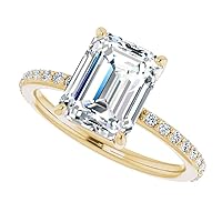 10K Solid Yellow Gold Handmade Engagement Rings 3.0 CT Emerald Cut Moissanite Diamond Solitaire Wedding/Bridal Rings Set for Women/Her Propose Ring