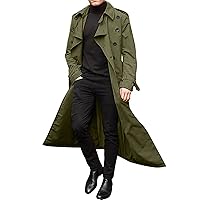 Mens Trench Coat Casual Double Breasted Windbreaker Lapel Long Jacket Belted Overcoat Outerwear Lightweight Jackets
