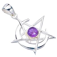 StarGems® Natural Amethyst Star And Moon Handmade 925 Sterling Silver Pendant 1.75