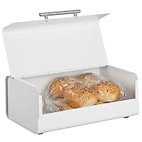 mDesign Metal Bread Box Bin with Hinged Lid - for Kitchen Countertop, Island and Pantry - Large Capacity Storage, Vintage-Inspired Design - Multi-Purpose Storage Container for Home - Matte White