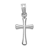 14K Real White Gold Polished Beveled Cross with Round Tips Charm Pendant
