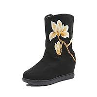 Women and Ladies The Gold Magnolia Embroidery Boots Inner Height Wedge Boot Shoes