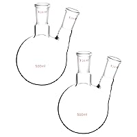 QWORK 500ml Glass 2-Neck Round Bottom Flask with 24/40 Center and Side Standard Taper Outer Joint, 2 Pack