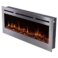 Touchstone Sideline Deluxe™ - Stainless Steel Electric Fireplace - 50 Inch Wide - in Wall Recessed - 5 Flame Settings - Multiple Color Flame - 1500W Heater - Log & Crystal Hearth Options- 86273