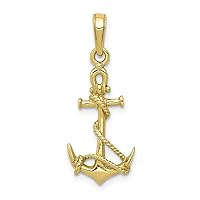 10k Gold 3 d Nautical Ship Mariner Anchor With Shackle and Entwined Rope Pendant Necklace Measures 27x11mm Wide Jewelry Gifts for Women