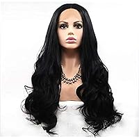 Synthetic Front Wigs Body Wavy Layered Hairstyle 150% Density Synthetic Hair Lady Medium Length Front Wig Natural Black Wig,22 inches