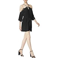 Womens Lace-Applique Off-Shoulder Dress, Black, XX-Small